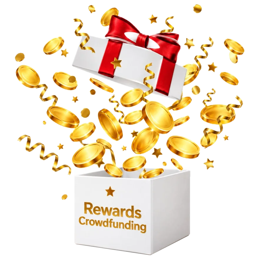 Gift box with gold coins: AICBCT rewards crowdfunding