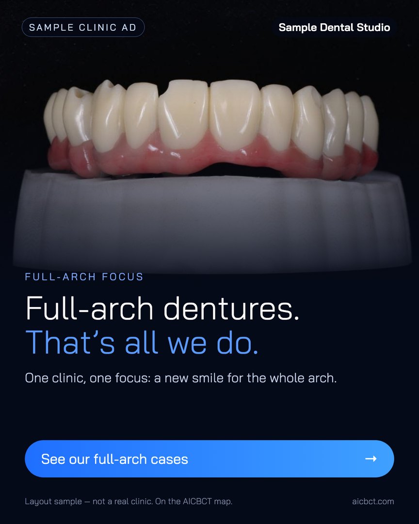 Sample clinic ad: Full-arch dentures. That’s all we do.