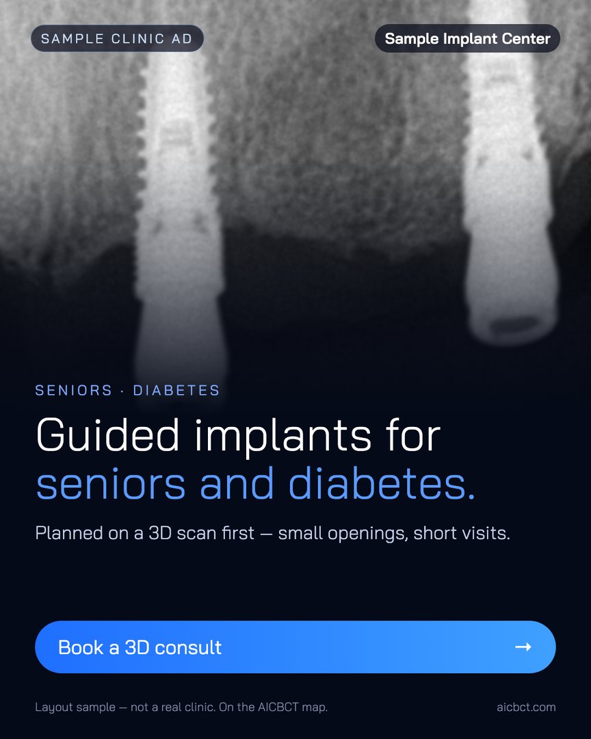 Sample clinic ad: Guided implants for seniors and diabetes.
