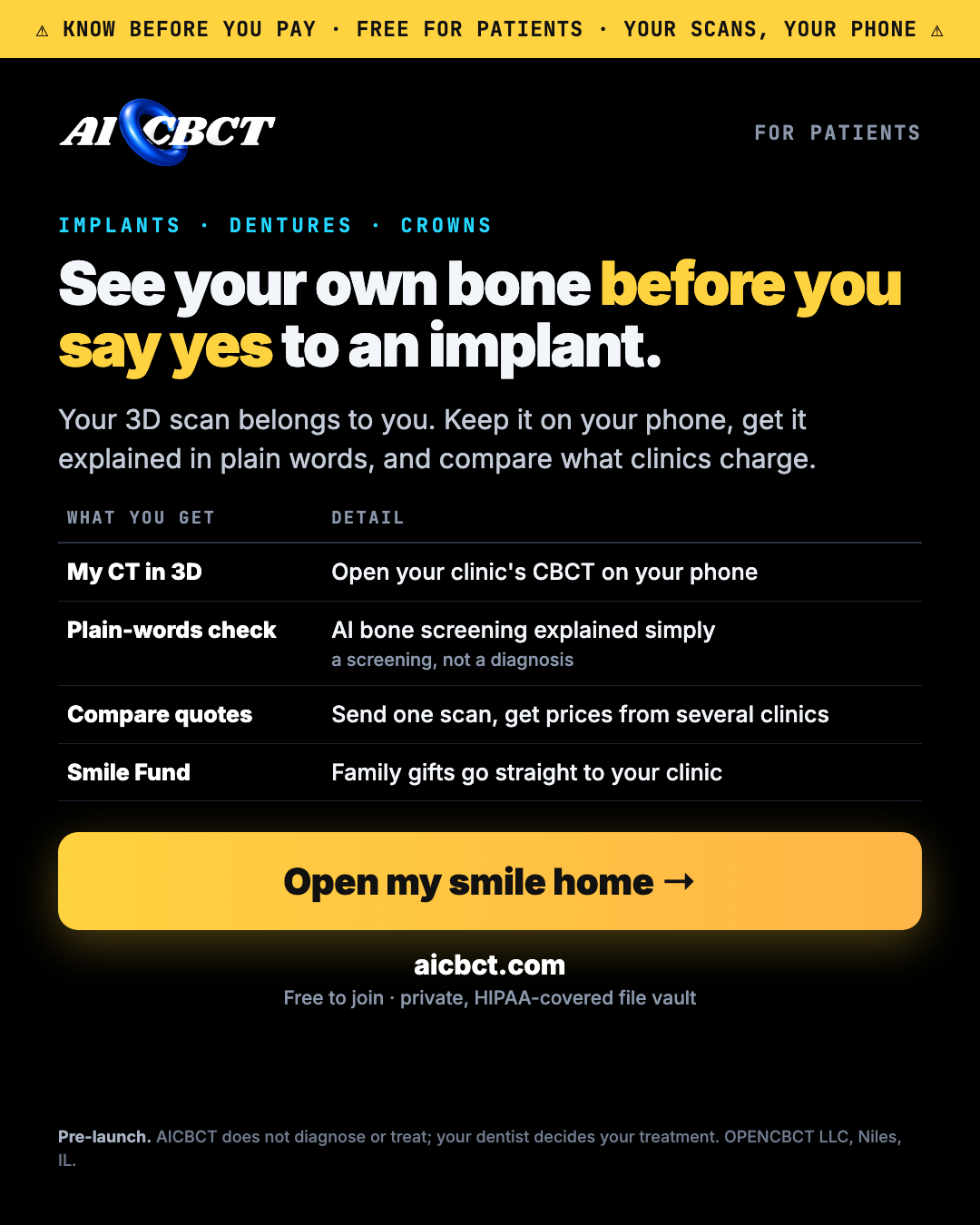 Patient ad: free — talk to a dentist, compare 3 quotes, get help paying
